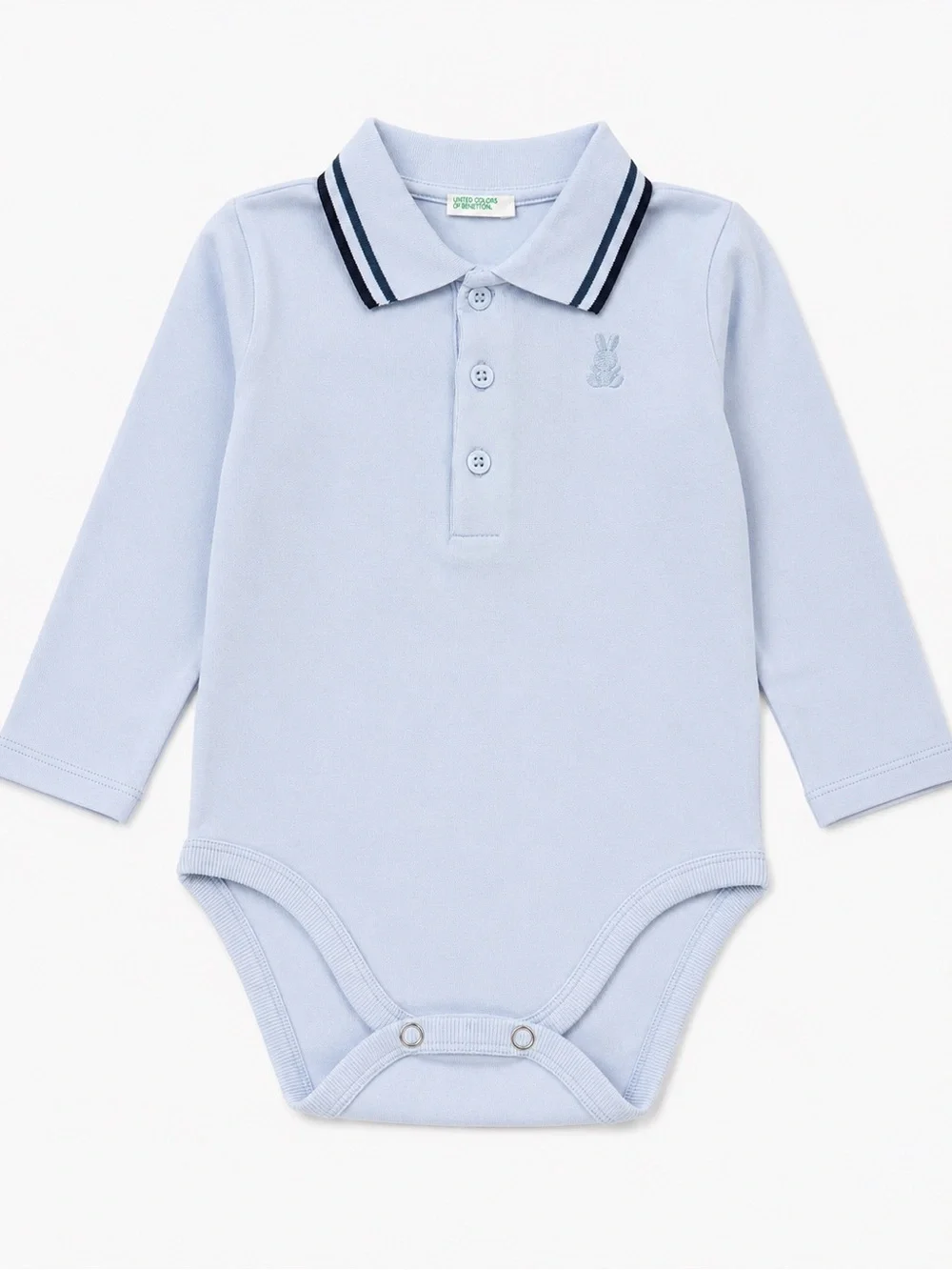 Baby Blue Polo Bodysuit Long Sleeve 100% Cotton Bunny
